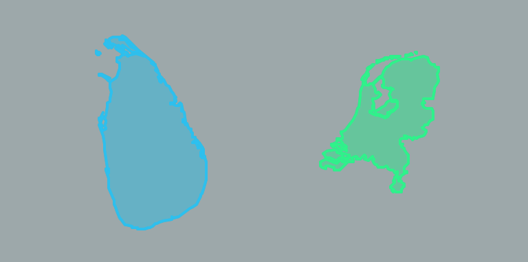 Vergelijking van de landoppervlakte van Nederland en Sri Lanka